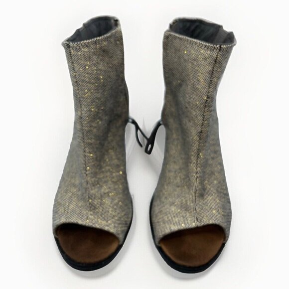 Toms Tweed Fabric Open Toe Booties Size 11 Gold Accent Thread Dark Brown Chunk H - Picture 9 of 16